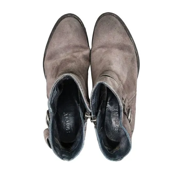Born Shoes Womens 5.5 Booties Leather Casual Fashion Adia Moto Gray Block Heel