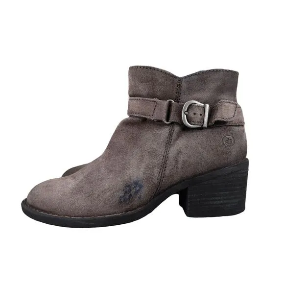 Born Shoes Womens 5.5 Booties Leather Casual Fashion Adia Moto Gray Block Heel