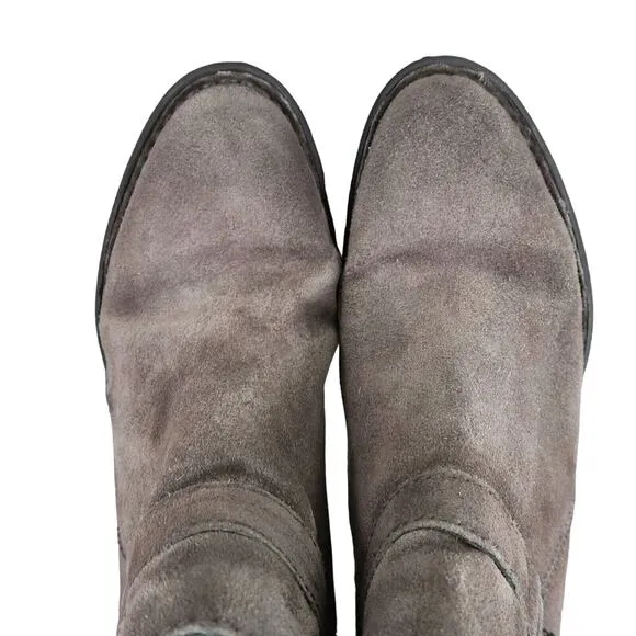 Born Shoes Womens 5.5 Booties Leather Casual Fashion Adia Moto Gray Block Heel