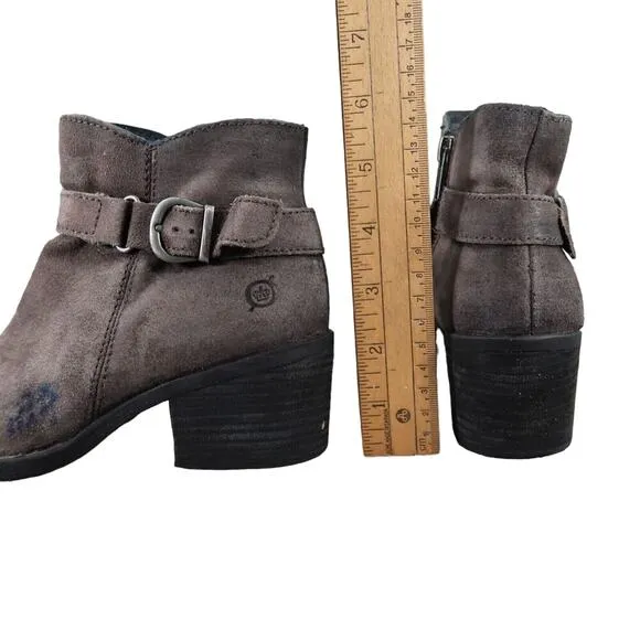 Born Shoes Womens 5.5 Booties Leather Casual Fashion Adia Moto Gray Block Heel