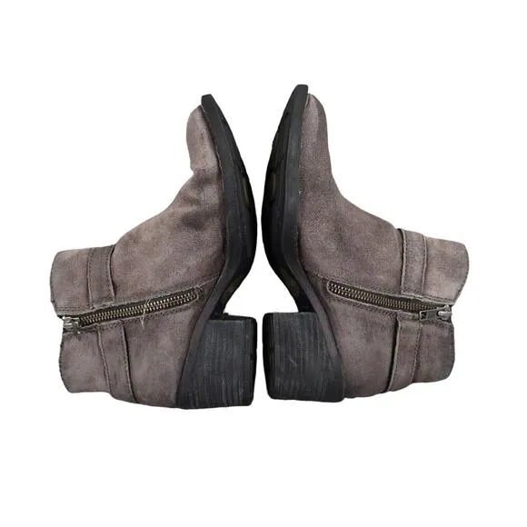 Born Shoes Womens 5.5 Booties Leather Casual Fashion Adia Moto Gray Block Heel