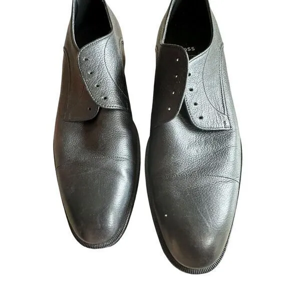 BOSS GRAINED-LEATHER DERBY SHOES WITH ANTI-SLIP SOLE SZ 7 (No‎ Laces)
