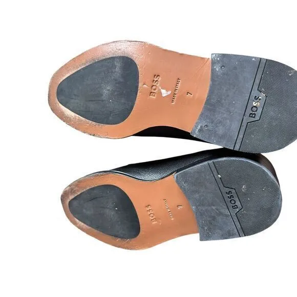 BOSS GRAINED-LEATHER DERBY SHOES WITH ANTI-SLIP SOLE SZ 7 (No‎ Laces)