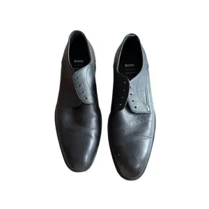 BOSS GRAINED-LEATHER DERBY SHOES WITH ANTI-SLIP SOLE SZ 7 (No‎ Laces)