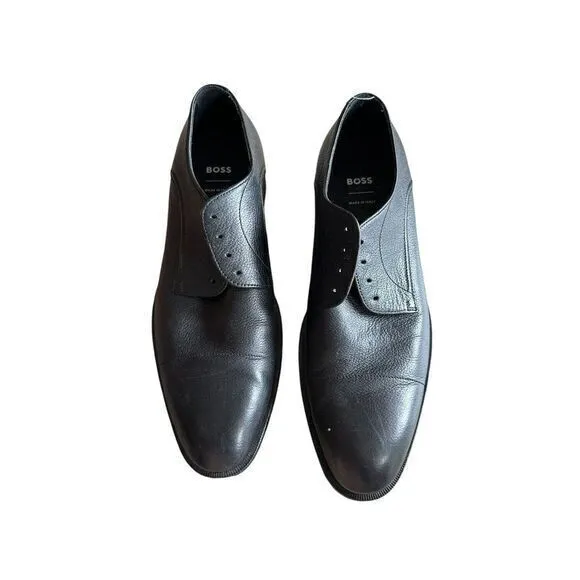 BOSS GRAINED-LEATHER DERBY SHOES WITH ANTI-SLIP SOLE SZ 7 (No‎ Laces)
