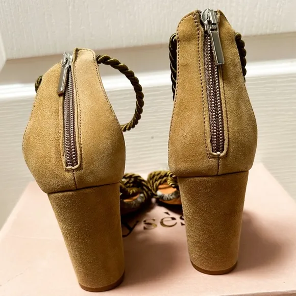 BRAND NEW Anthropologie Elysess Rope Lace-Up Olive Green Suede Healed Sandals 9