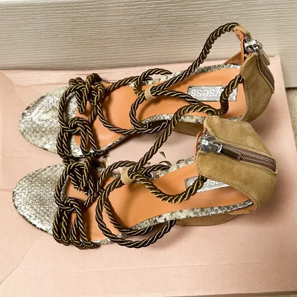 BRAND NEW Anthropologie Elysess Rope Lace-Up Olive Green Suede Healed Sandals 9
