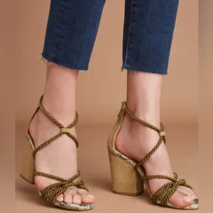 BRAND NEW Anthropologie Elysess Rope Lace-Up Olive Green Suede Healed Sandals 9