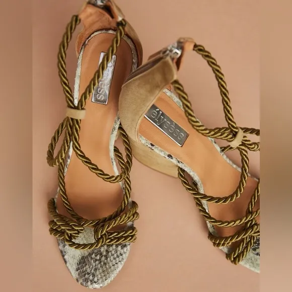 BRAND NEW Anthropologie Elysess Rope Lace-Up Olive Green Suede Healed Sandals 9