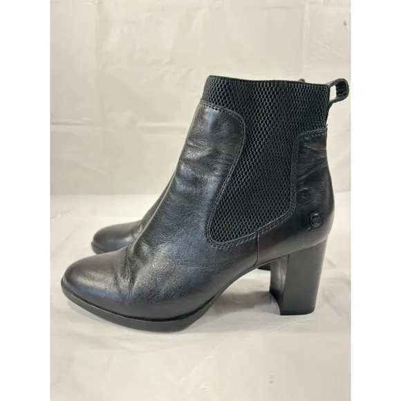 Børn Donella Black Leather Heeled Ankle Boots Women's Size 6M