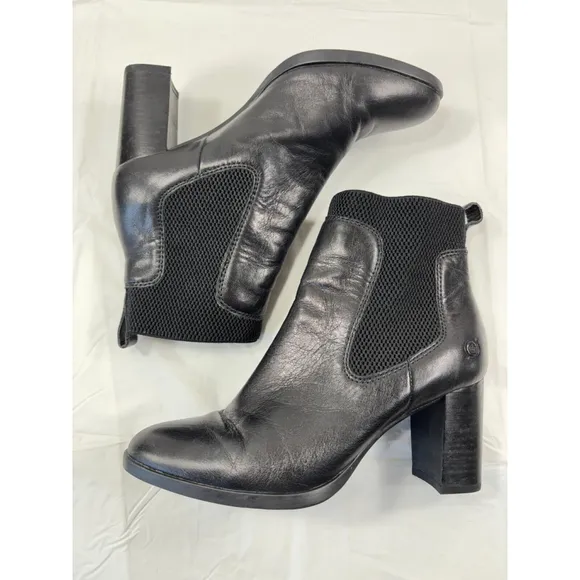 Børn Donella Black Leather Heeled Ankle Boots Women's Size 6M