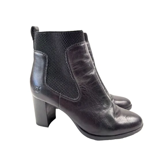 Børn Donella Black Leather Heeled Ankle Boots Women's Size 6M