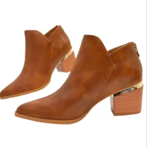 Brown Ankle Mirrored Heel Boots Sz 8