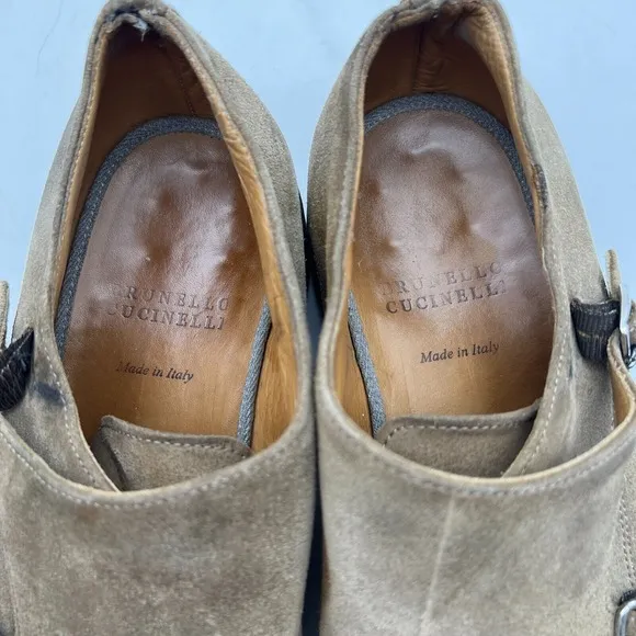 Brunello Cucinelli Made in Italy Mocha Suede Double Monk Shoes 44