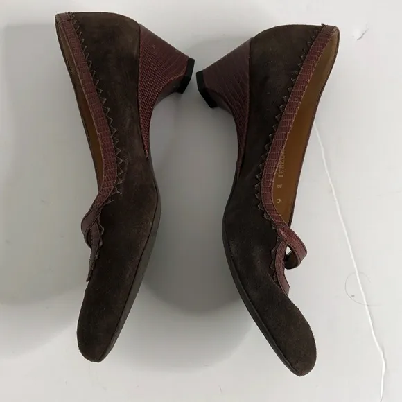 Bruno Magli Brown Suede Mary Jane Heeled Shoes 6
