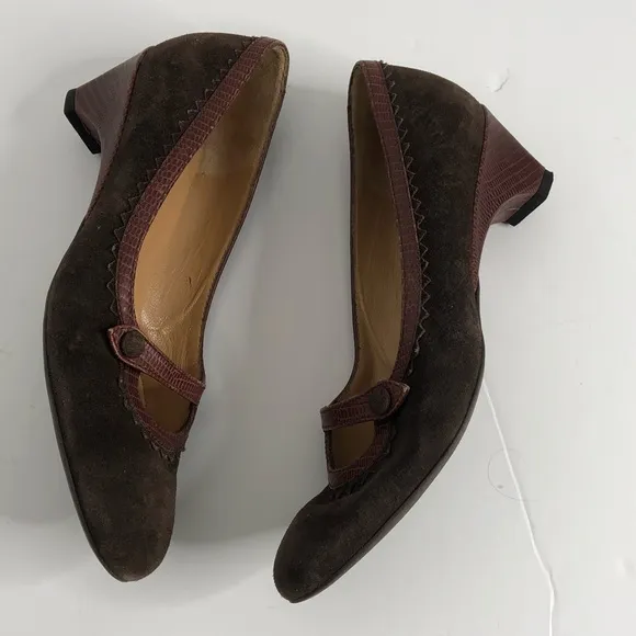 Bruno Magli Brown Suede Mary Jane Heeled Shoes 6