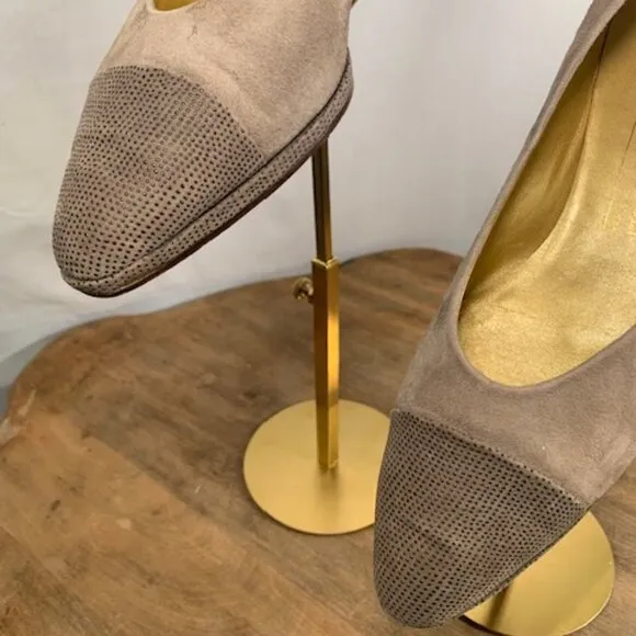 Bruno Magli Made in Italy Low Block Heels Taupe Suede Leather Vinatge Size 10