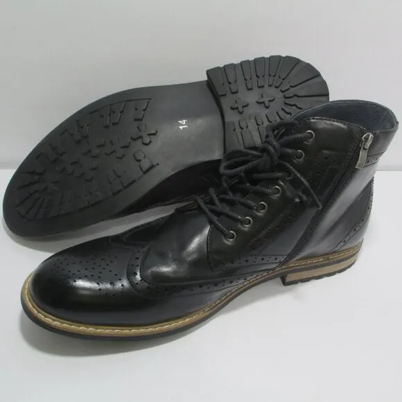 Bruno Marc Bergen Black Leather Oxfords Ankle Boots LKNEW Sz 14