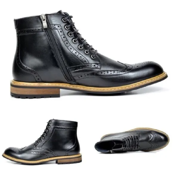 Bruno Marc Bergen Black Leather Oxfords Ankle Boots LKNEW Sz 14
