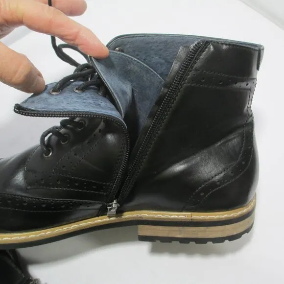 Bruno Marc Bergen Black Leather Oxfords Ankle Boots LKNEW Sz 14
