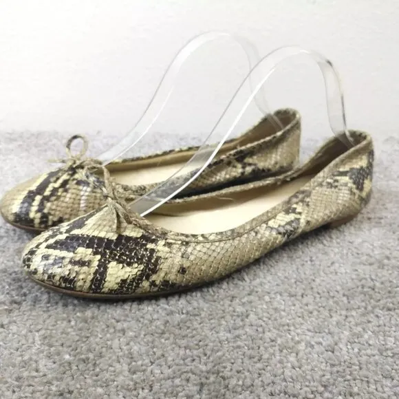 Burberry Snakeskin Leather Ballet Flats Womens Size 39 EU Shoes Tan Beige