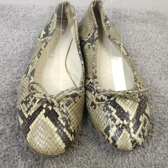 Burberry Snakeskin Leather Ballet Flats Womens Size 39 EU Shoes Tan Beige