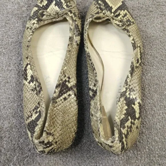 Burberry Snakeskin Leather Ballet Flats Womens Size 39 EU Shoes Tan Beige