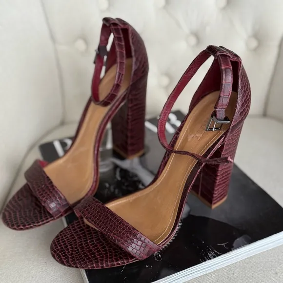 Burgundy croc sandals heels ankle strap