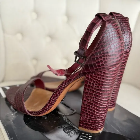 Burgundy croc sandals heels ankle strap