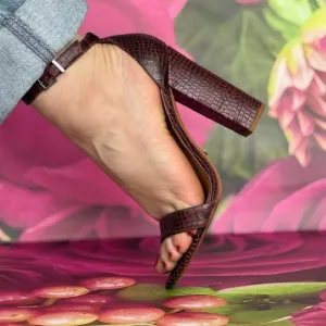 Burgundy croc sandals heels ankle strap