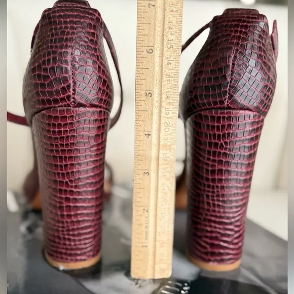 Burgundy croc sandals heels ankle strap