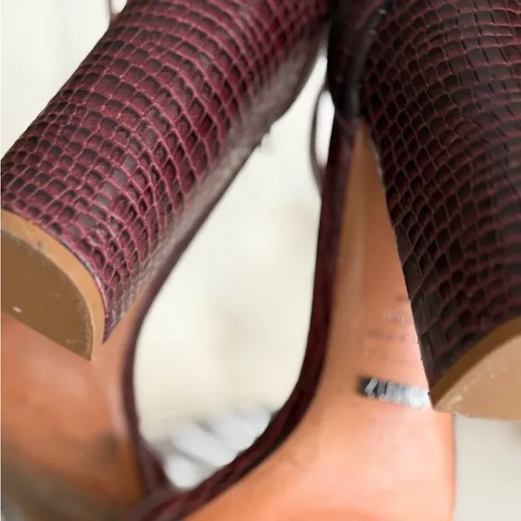 Burgundy croc sandals heels ankle strap