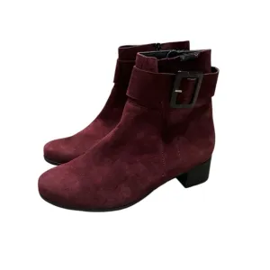 Burgundy Suede Ankle Boots with Buckle