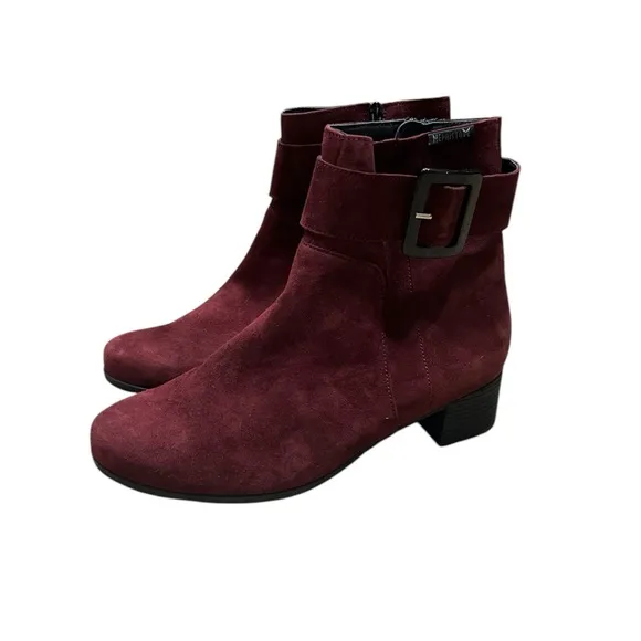 Burgundy Suede Ankle Boots with Buckle
