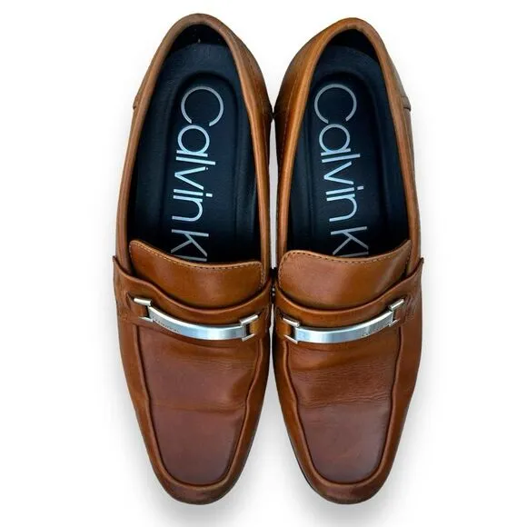 Calvin Klein Men's Brown Leather Slip-On Loafer Dress Shoes, Size 7