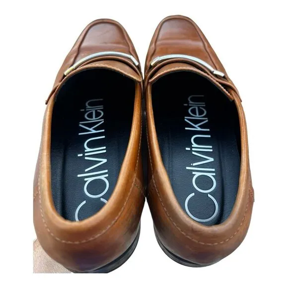 Calvin Klein Men's Brown Leather Slip-On Loafer Dress Shoes, Size 7