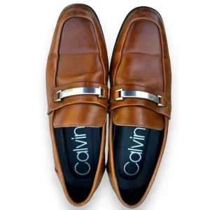 Calvin Klein Men's Brown Leather Slip-On Loafer Dress Shoes, Size 7