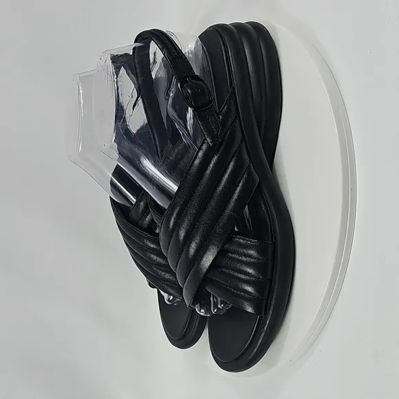 Camper Spiro Cross-Strap Sandals Slingback Quilted Leather Heel Black 39 8.5