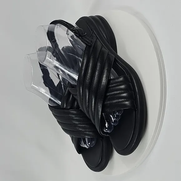 Camper Spiro Cross-Strap Sandals Slingback Quilted Leather Heel Black 39 8.5