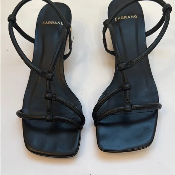 Carrano 8 Elegant Black Strappy Uniquely Designed Gold Kitten heel Sandal