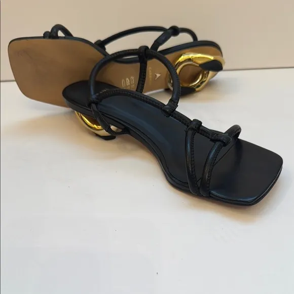 Carrano 8 Elegant Black Strappy Uniquely Designed Gold Kitten heel Sandal