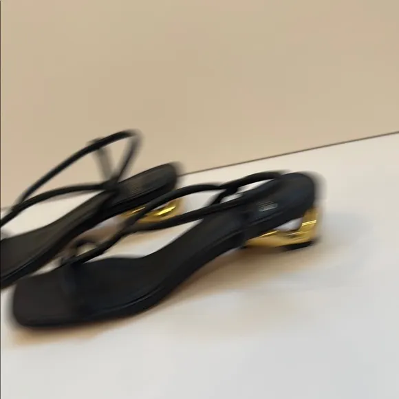 Carrano 8 Elegant Black Strappy Uniquely Designed Gold Kitten heel Sandal