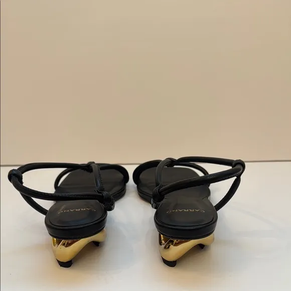 Carrano 8 Elegant Black Strappy Uniquely Designed Gold Kitten heel Sandal