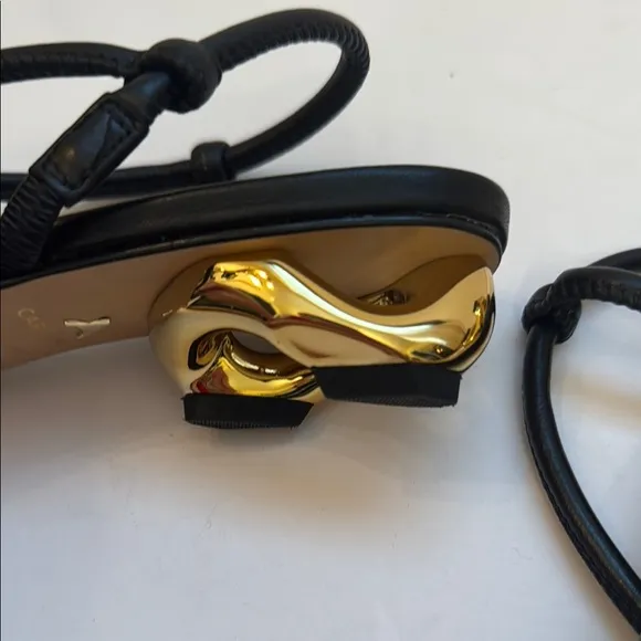 Carrano 8 Elegant Black Strappy Uniquely Designed Gold Kitten heel Sandal