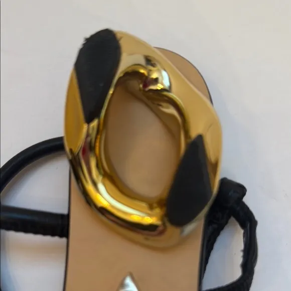 Carrano 8 Elegant Black Strappy Uniquely Designed Gold Kitten heel Sandal