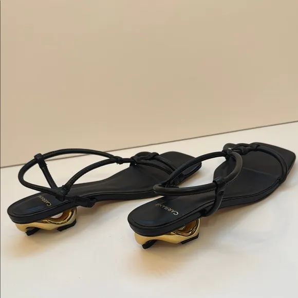 Carrano 8 Elegant Black Strappy Uniquely Designed Gold Kitten heel Sandal