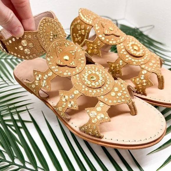Cecelia New York Sand Bubbly Gladiator Studded Flat Sandals Size 6.5 NWB