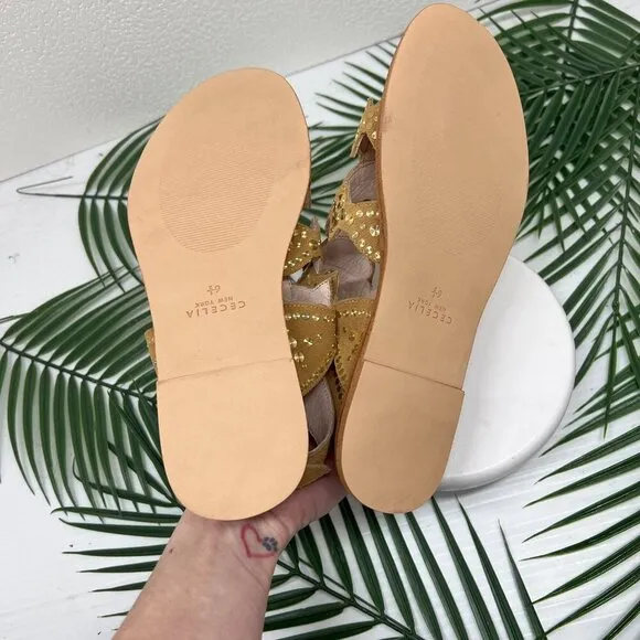 Cecelia New York Sand Bubbly Gladiator Studded Flat Sandals Size 6.5 NWB