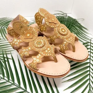 Cecelia New York Sand Bubbly Gladiator Studded Flat Sandals Size 6.5 NWB