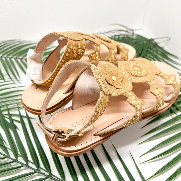 Cecelia New York Sand Bubbly Gladiator Studded Flat Sandals Size 6.5 NWB